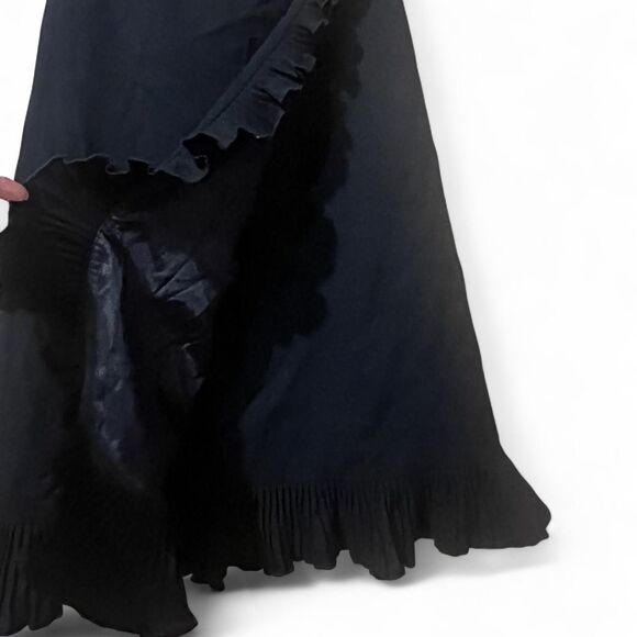 Vintage Black Midi Skirt W/ Asymmetric Wrap Ruffle Detail & Button. - Picture 12 of 12